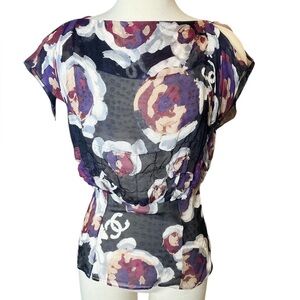 Vintage Y2K Chanel Cowl Neck Silk Fitted 30s Style Cap Sleeve Blouse Top